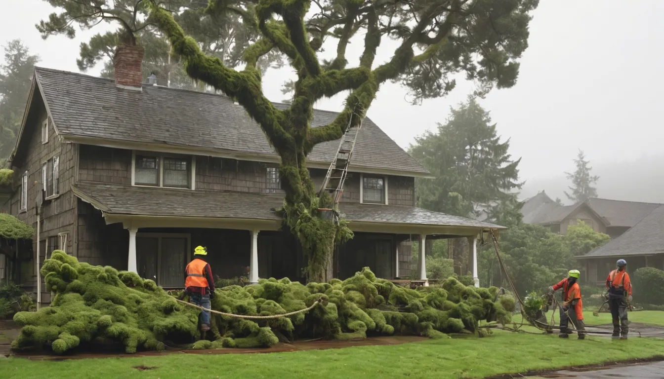Tree removal provider lowering a large branch near an older craftsman home in Lacey